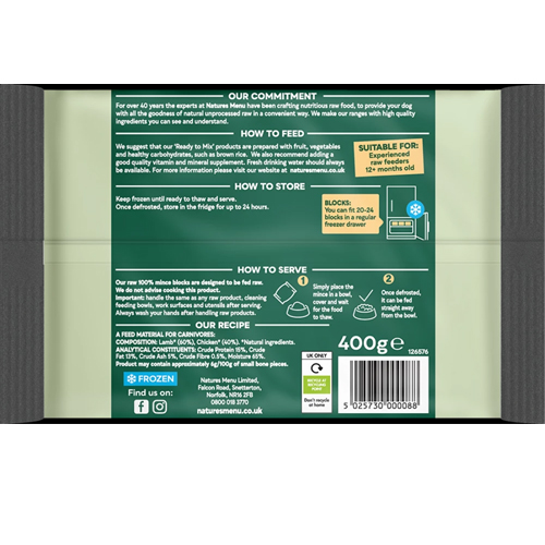 Natures Menu RAW Lamb Chicken - 400g - Image 2