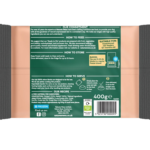 Natures Menu RAW Chicken Rabbit - 400g - Image 2